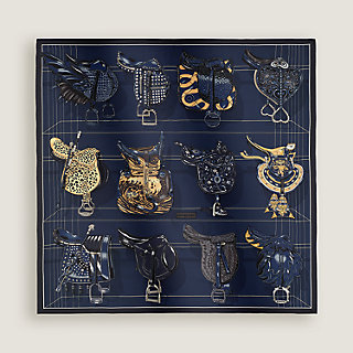 Tous en Selle embroidered scarf 90 - Blue | Hermès USA